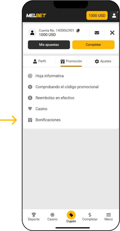 ¿Cómo ingresar un código promocional en el sitio web? - Melbet Promo Perú