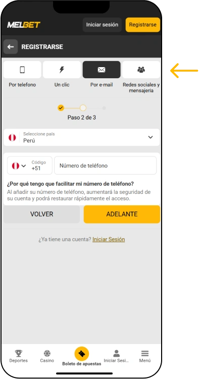 Registro en MelBet por correo electrónico - Melbet Promo Perú