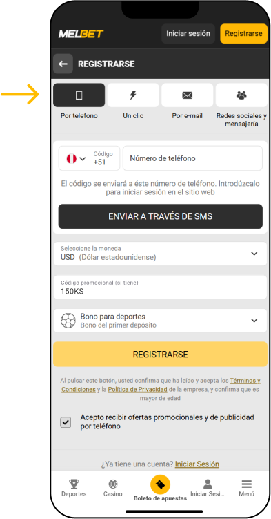 Registro en MelBet por teléfono - Melbet Promo Perú